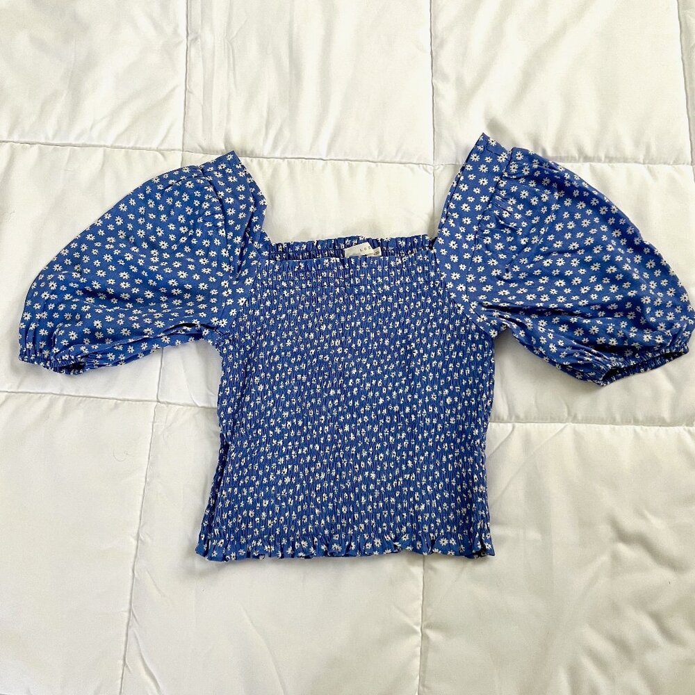 Lush Puff Sleeve Top Light Blue Floral